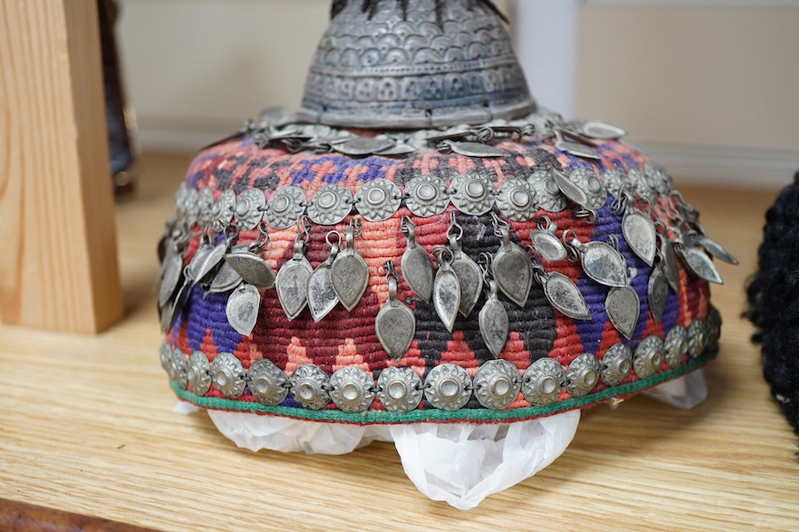 An Imperial Russian 13th Erivan Grenadier Regiment Caucasian Corps Officer's Papakha - 19 cm high and an Afghan woman's skull cap (taqiyah). Condition - both good